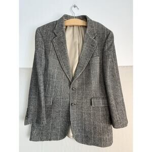 J.S. Bank Camel Hair Wool Sport Coat Blazer Glen Plaid 40R Brown Gray